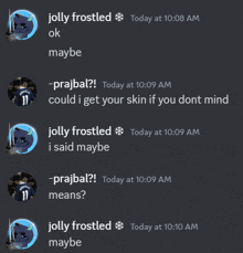 a screenshot of a conversation with jolly frostled