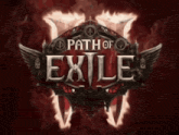 a logo for path of exile is shown on a dark red background
