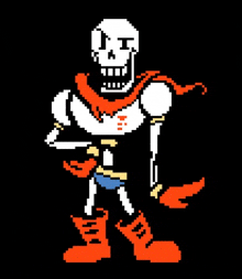 a pixel art of papyrus from undertale holding a sword .