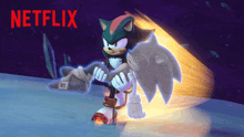 an advertisement for netflix shows shadow the hedgehog fighting sonic