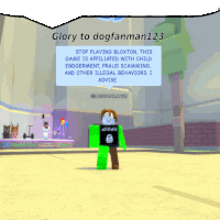 a screenshot of a video game that says glory to dogfanman123 on it