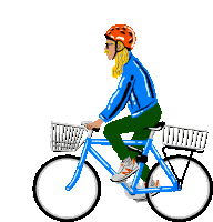 a woman wearing a helmet and sunglasses is riding a blue bicycle with a basket on the back .