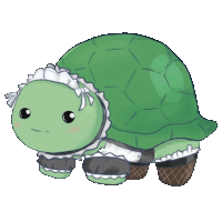 a green turtle wearing a maid outfit