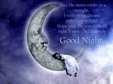 a woman is sleeping on a crescent moon with a quote .