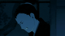 a drawing of a man with a bun on his head crying