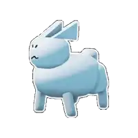 a blue rabbit is laying on its back on a white surface