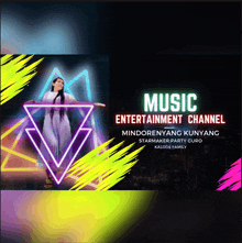 an ad for a music entertainment channel with a woman dancing