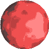 a pixel art drawing of a red planet with a black border .