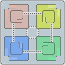 a drawing of four squares connected by lines .