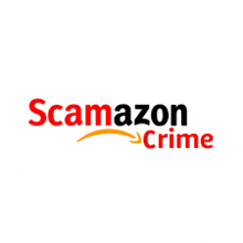 a logo for scamazon crime with an amazon logo