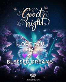 a butterfly with the words good night i love you ma & blessed dreams