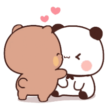 a cartoon of a panda and a brown bear kissing each other