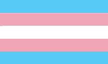 a transgender flag with a blue , pink , and white stripe on a blue background .