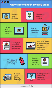 a poster that says ' stay safe online in 10 easy steps ' on it