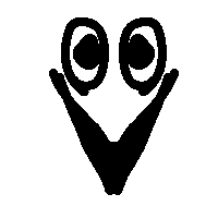 a black and white drawing of a heart with a pair of eyes on it