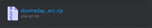 a file named doomsday_src.zip is displayed on a black background