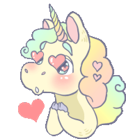 a drawing of a unicorn with hearts in its eyes and a heart behind it