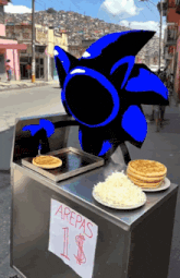 a sign that says " arepas " is on a cart
