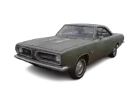 a green plymouth barracuda muscle car is shown on a white background