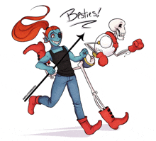 a drawing of a girl and a skeleton with the words " besties " written on the bottom