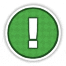 a green circle with a white exclamation point inside of it on a white background .