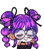 a cartoon drawing of a girl with purple hair