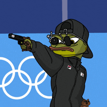 a cartoon of a frog wearing a black jacket with a fila logo