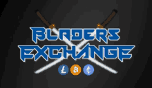 a logo for bladers exchange with two swords crossed in the background