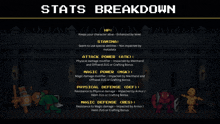 a screenshot of a game that says stats breakdown at the top