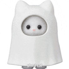 a stuffed animal is dressed as a ghost with a hole in its head .