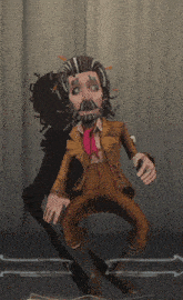 a cartoon of a man with a beard wearing a brown suit