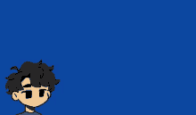 a blue background with a cartoon of a boy 's head