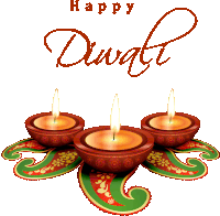 a greeting card that says happy diwali with three candles