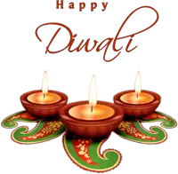 a greeting card that says happy diwali with three candles