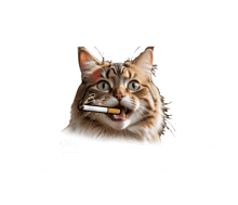 a cat with a cigarette in its mouth with the word bride written on it