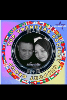 a picture of a man and a woman in a top trenders society support group logo