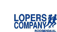 a blue logo for lopers company roosendaal with a silhouette of two people running