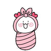 a cartoon of a baby wrapped in a pink blanket with hearts on its head