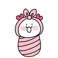 a cartoon of a baby wrapped in a pink blanket with hearts on its head