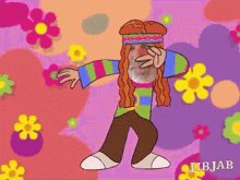 a cartoon of a man in a hippie costume dancing
