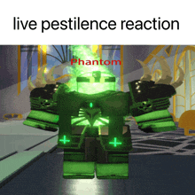 a picture of a green robot with the word phantom on it