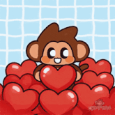 a cartoon of a monkey holding a heart surrounded by hearts
