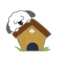 a cartoon of a dog sitting on top of a dog house