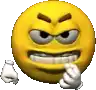 a cartoon smiley face with a very angry face and a fist in his hand .