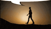 a silhouette of a person walking with a speech bubble above them