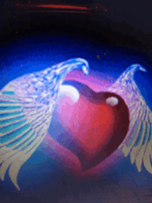 a painting of a heart with angel wings