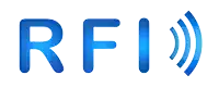 the word rfi is written in blue letters