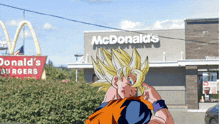 a cartoon character is standing in front of a mcdonald 's sign