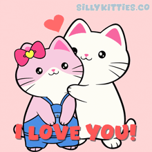 a cartoon of two cats standing next to each other with the words i love you on the bottom