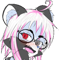 a cartoon drawing of a girl with glasses and red eyes